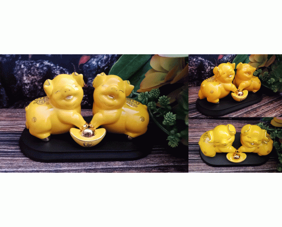 Heo đôi Kim Ngọc Như Ý Vàng 